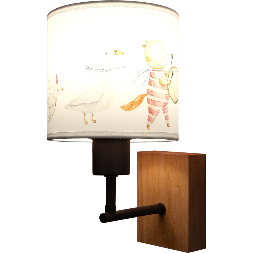 Brilagi - Detská nástenná lampa BOBO WOOD 1xE27/25W/230V dub/čierna/biela/zvieratká
