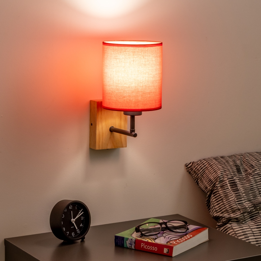 Brilagi - Nástenná lampa NUBILA WOOD 1xE27/25W/230V dub/červená