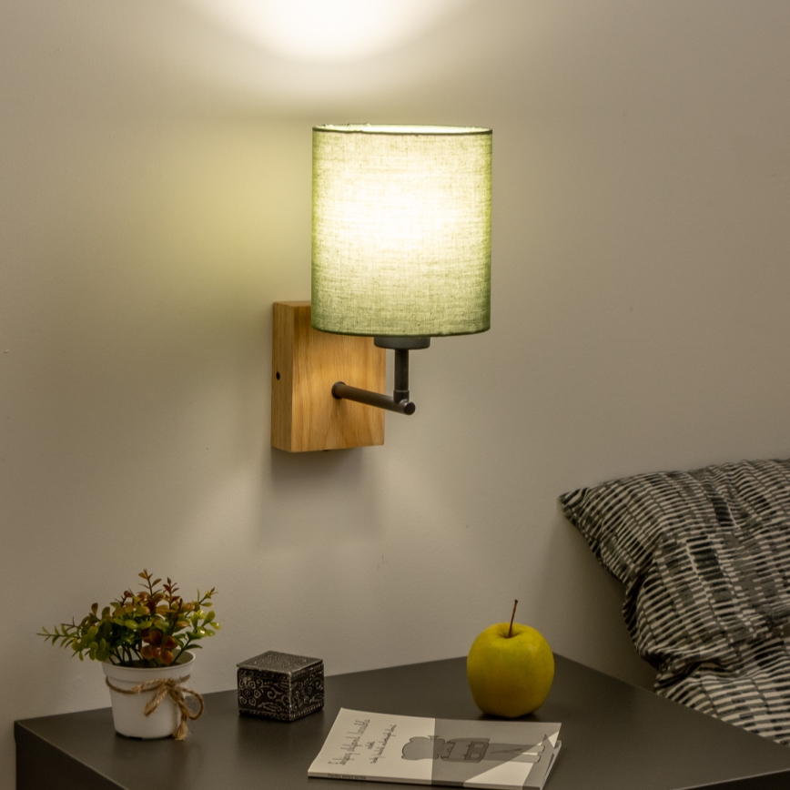 Brilagi - Nástenná lampa NUBILA WOOD 1xE27/25W/230V dub/zelená