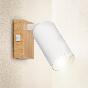 Brilagi - Nástenné bodové svietidlo s vypínačom SELE 1xGU10/30W/230V biela/dubový dekor
