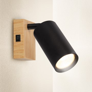 Brilagi - Nástenné bodové svietidlo s vypínačom SELE 1xGU10/30W/230V čierne/dubový dekor