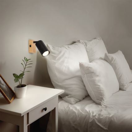 Brilagi - Nástenné bodové svietidlo SELE 1xGU10/30W/230V čierna/dekor dubu