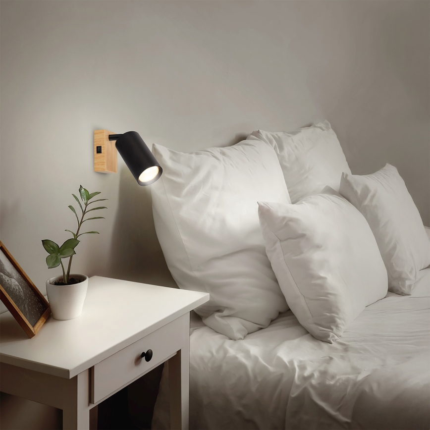 Brilagi - Nástenné bodové svietidlo SELE 1xGU10/30W/230V čierna/dekor dubu