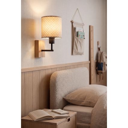 Brilagi - Detská nástenná lampa BOBO WOOD 1xE27/25W/230V dub/čierna/béžová/bodky