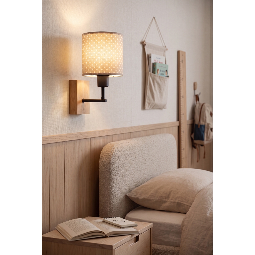Brilagi - Detská nástenná lampa BOBO WOOD 1xE27/25W/230V dub/čierna/béžová/bodky