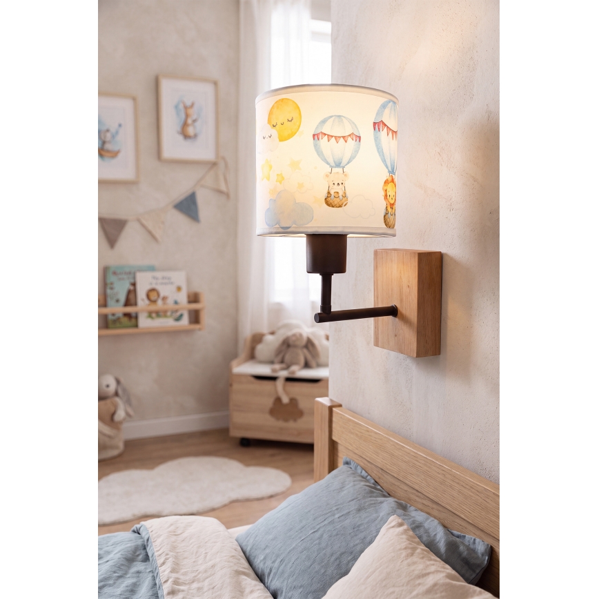 Brilagi - Detská nástenná lampa BOBO WOOD 1xE27/25W/230V dub/čierna/biela/zvieratká
