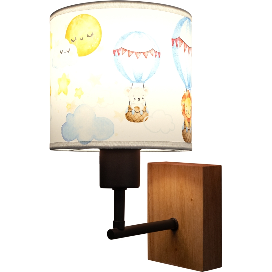Brilagi - Detská nástenná lampa BOBO WOOD 1xE27/25W/230V dub/čierna/biela/zvieratká