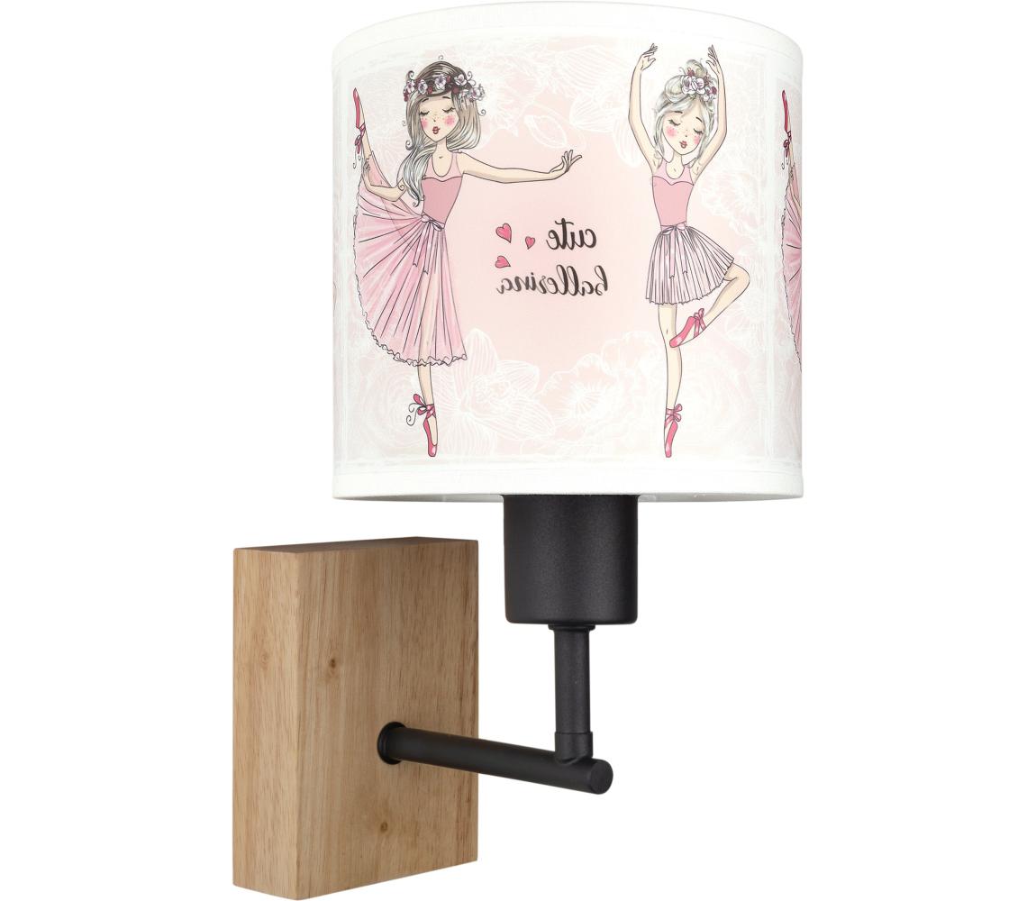Brilagi - Nástenné svietidlo BOBO WOOD 1xE27/25W/230V dub/čierna/biela/ružová/balerínky BG1561+BG5591