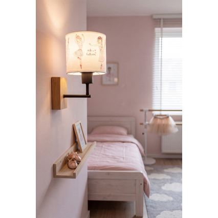 Brilagi - Detská nástenná lampa BOBO WOOD 1xE27/25W/230V dub/čierna/biela/ružová/baletky