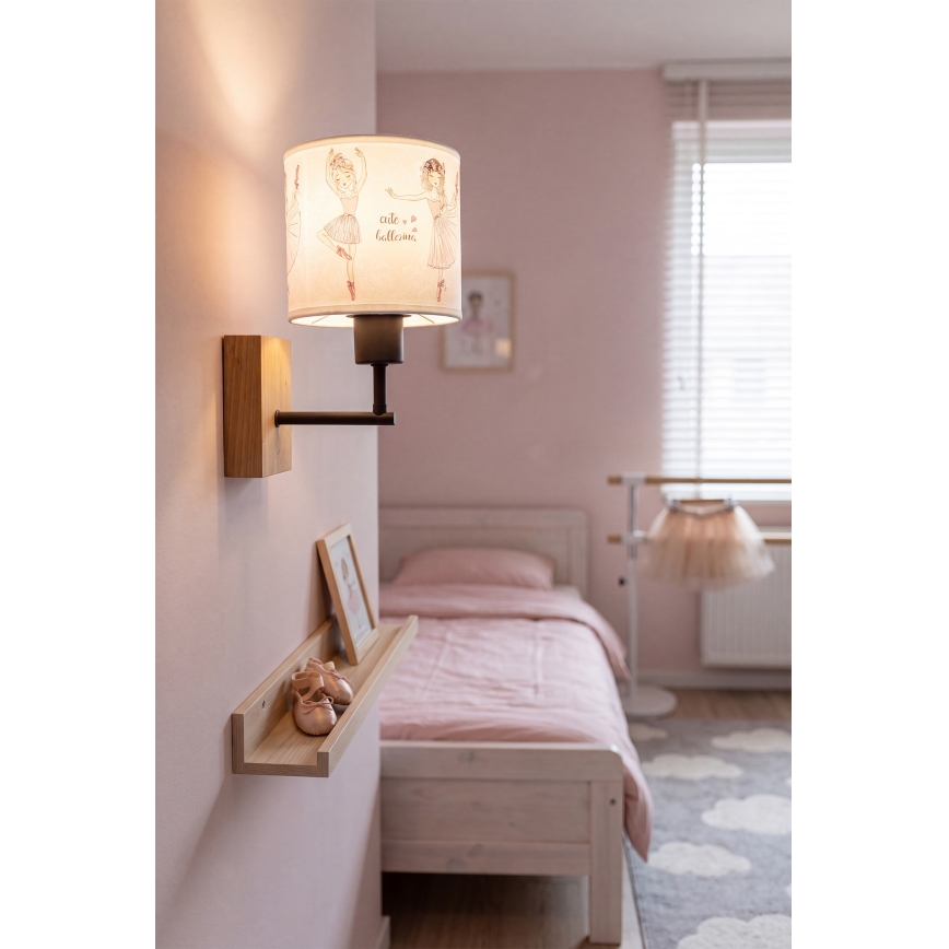 Brilagi - Detská nástenná lampa BOBO WOOD 1xE27/25W/230V dub/čierna/biela/ružová/baletky