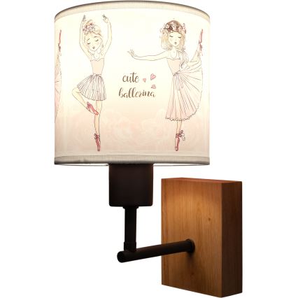 Brilagi - Detská nástenná lampa BOBO WOOD 1xE27/25W/230V dub/čierna/biela/ružová/baletky