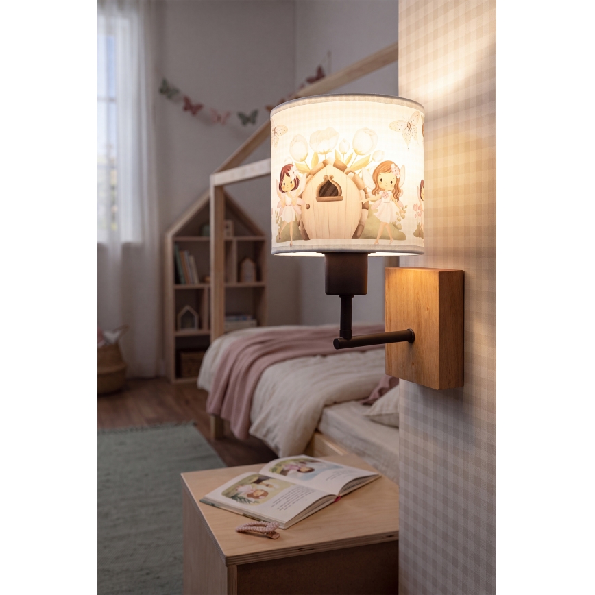 Brilagi - Detská nástenná lampa BOBO WOOD 1xE27/25W/230V dub/čierna/biela/ružová/víly