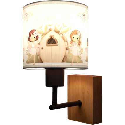 Brilagi - Detská nástenná lampa BOBO WOOD 1xE27/25W/230V dub/čierna/biela/ružová/víly