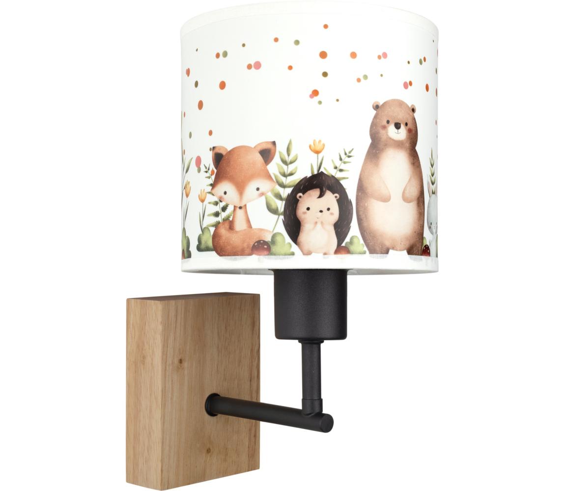 Brilagi - Nástenné svietidlo BOBO WOOD 1xE27/25W/230V dub/čierna/biela/so zvieratkami BG1561+BG5587