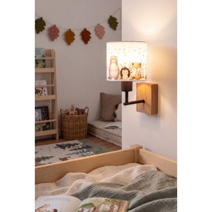 Brilagi - Detská nástenná lampa BOBO WOOD 1xE27/25W/230V dub/čierna/biela/zvieratká