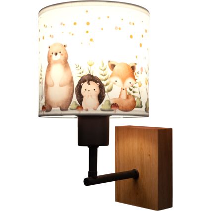 Brilagi - Detská nástenná lampa BOBO WOOD 1xE27/25W/230V dub/čierna/biela/zvieratká