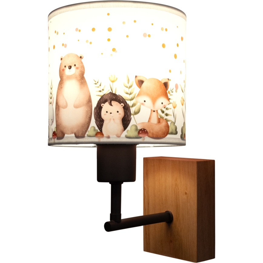 Brilagi - Detská nástenná lampa BOBO WOOD 1xE27/25W/230V dub/čierna/biela/zvieratká