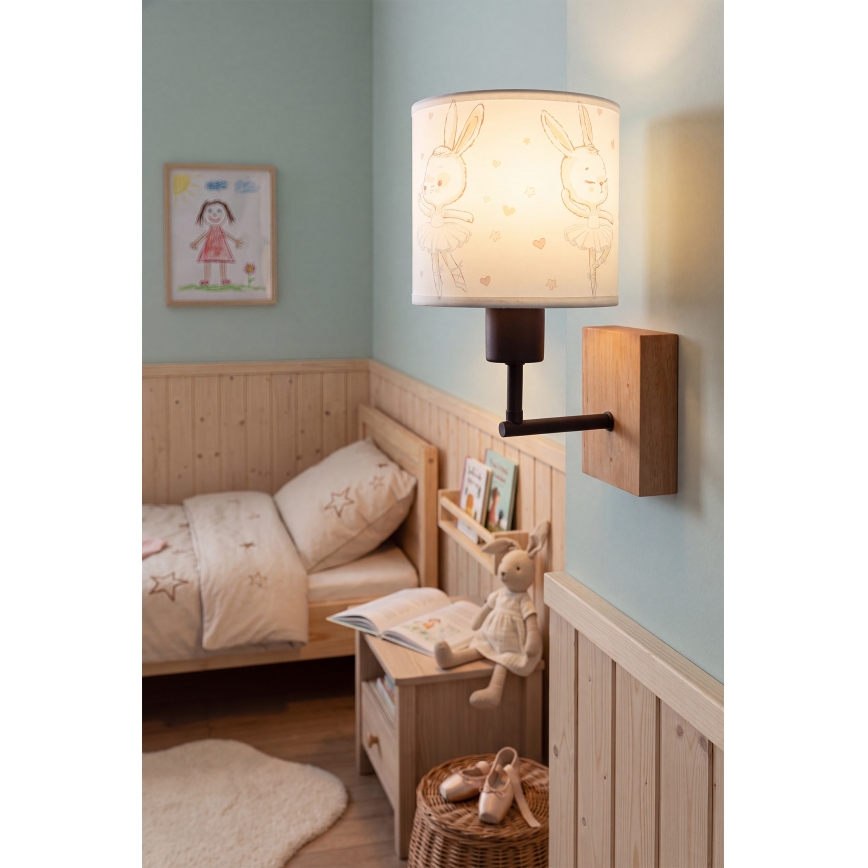 Brilagi - Detská nástenná lampa BOBO WOOD 1xE27/25W/230V dub/čierna/biela/zajačiky