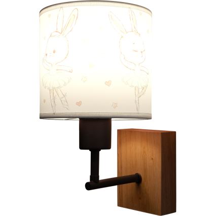Brilagi - Detská nástenná lampa BOBO WOOD 1xE27/25W/230V dub/čierna/biela/zajačiky