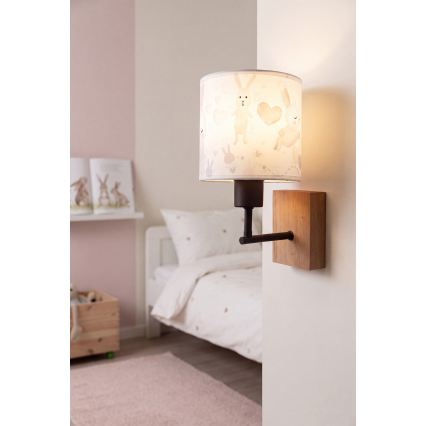 Brilagi - Detská nástenná lampa BOBO WOOD 1xE27/25W/230V dub/čierna/biela/zajačiky