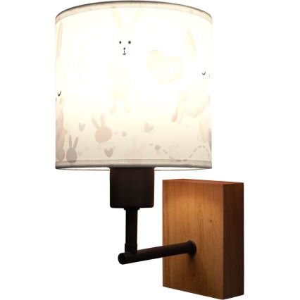 Brilagi - Detská nástenná lampa BOBO WOOD 1xE27/25W/230V dub/čierna/biela/zajačiky