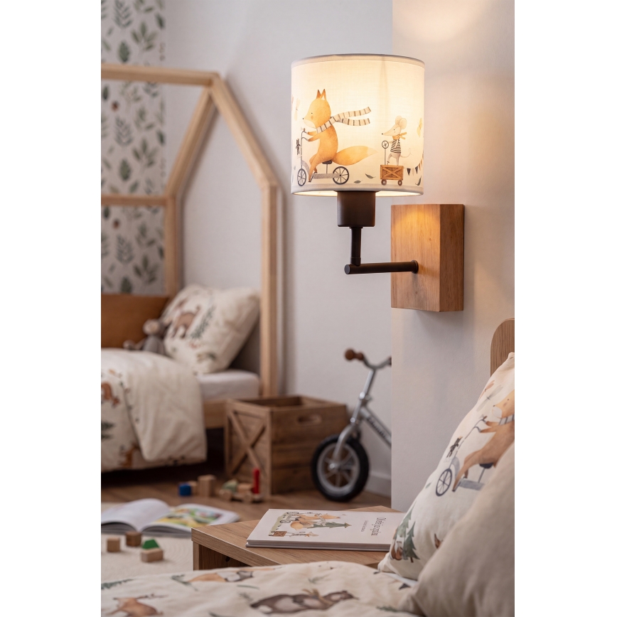 Brilagi - Detská nástenná lampa BOBO WOOD 1xE27/25W/230V dub/čierna/biela/zvieratká