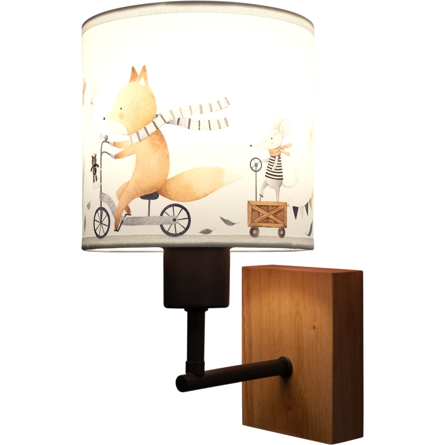 Brilagi - Detská nástenná lampa BOBO WOOD 1xE27/25W/230V dub/čierna/biela/zvieratká