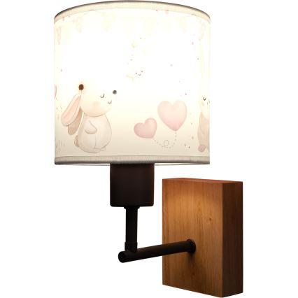 Brilagi - Detské nástenné svietidlo BOBO WOOD 1xE27/25W/230V dub/čierna/krémová/zajačiky