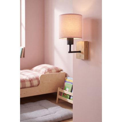 Brilagi - Detská nástenná lampa BOBO WOOD 1xE27/25W/230V dub/čierna/ružová