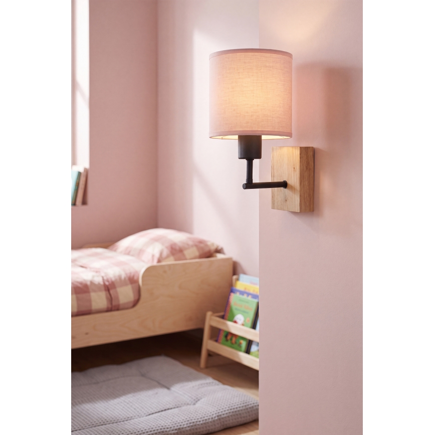 Brilagi - Detská nástenná lampa BOBO WOOD 1xE27/25W/230V dub/čierna/ružová