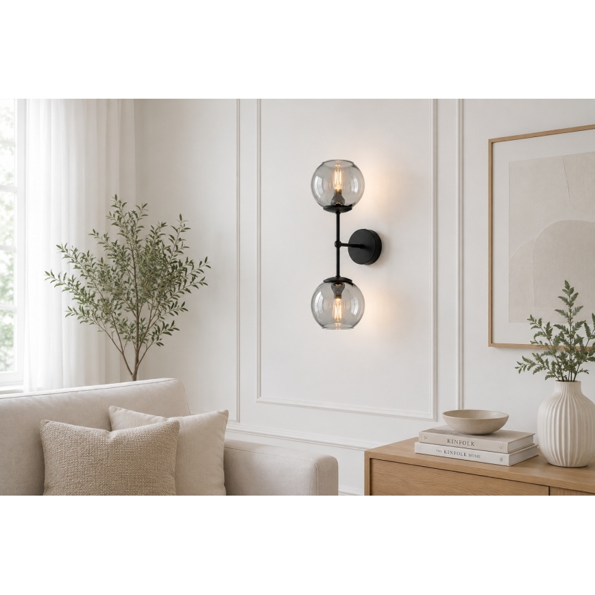Brilagi - Nástenné svietidlo DIOR 2xE27/60W/230V čierna/dymovo-šedá