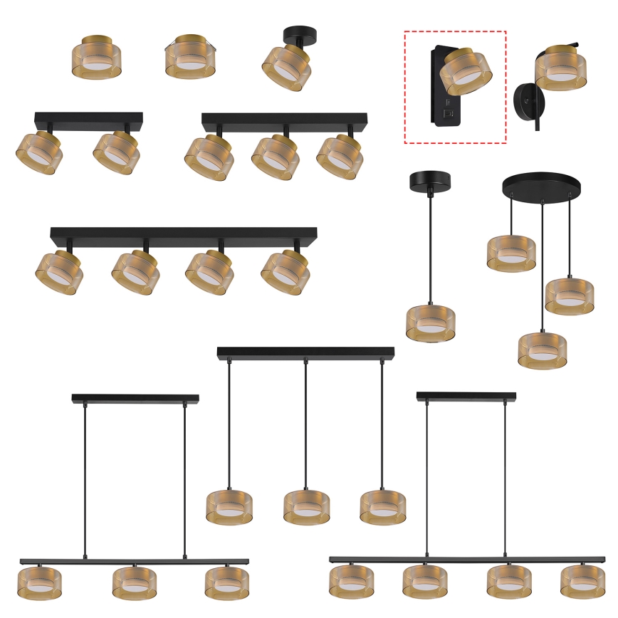 Brilagi - Nástenné svietidlo s USB portom AURA LUX 1xGX53/30W/230V čierna/zlatá