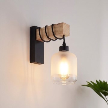 Brilagi - Nástenné svietidlo WOOD GLASS 1xE27/60W/230V borovica/čierna/biela