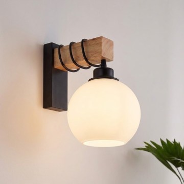 Brilagi - Nástenné svietidlo WOOD GLASS 1xE27/60W/230V borovica/čierna/biela