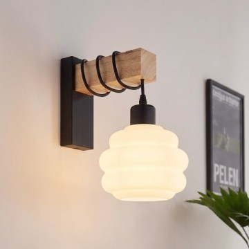 Brilagi - Nástenné svietidlo WOOD GLASS 1xE27/60W/230V borovica/čierna/biela
