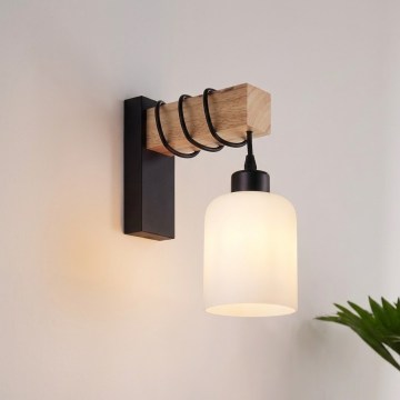 Brilagi - Nástenné svietidlo WOOD GLASS 1xE27/60W/230V borovica/čierna/biela