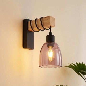 Brilagi - Nástenné svietidlo WOOD GLASS 1xE27/60W/230V borovica/čierna/dymová béžová