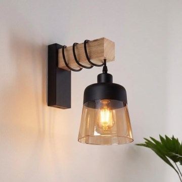 Brilagi - Nástenné svietidlo WOOD GLASS 1xE27/60W/230V borovica/čierna/dymová hnedá