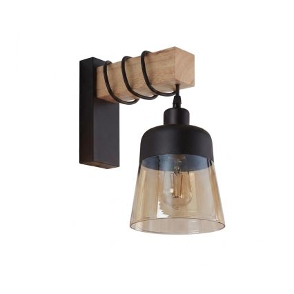 Brilagi - Nástenné svietidlo WOOD GLASS 1xE27/60W/230V borovica/čierna/dymová hnedá