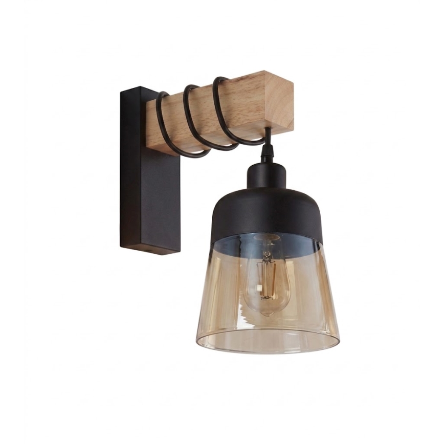 Brilagi - Nástenné svietidlo WOOD GLASS 1xE27/60W/230V borovica/čierna/dymová hnedá