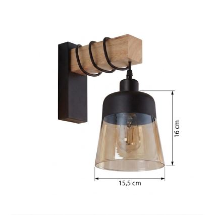 Brilagi - Nástenné svietidlo WOOD GLASS 1xE27/60W/230V borovica/čierna/dymová hnedá