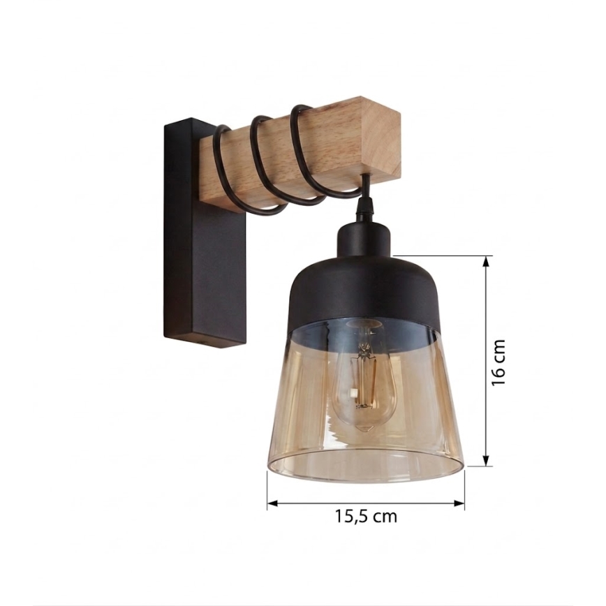 Brilagi - Nástenné svietidlo WOOD GLASS 1xE27/60W/230V borovica/čierna/dymová hnedá