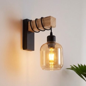 Brilagi - Nástenné svietidlo WOOD GLASS 1xE27/60W/230V borovica/čierna/dymová hnedá