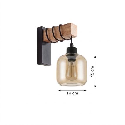 Brilagi - Nástenné svietidlo WOOD GLASS 1xE27/60W/230V borovica/čierna/dymová hnedá
