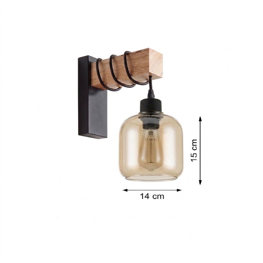 Brilagi - Nástenné svietidlo WOOD GLASS 1xE27/60W/230V borovica/čierna/dymová hnedá