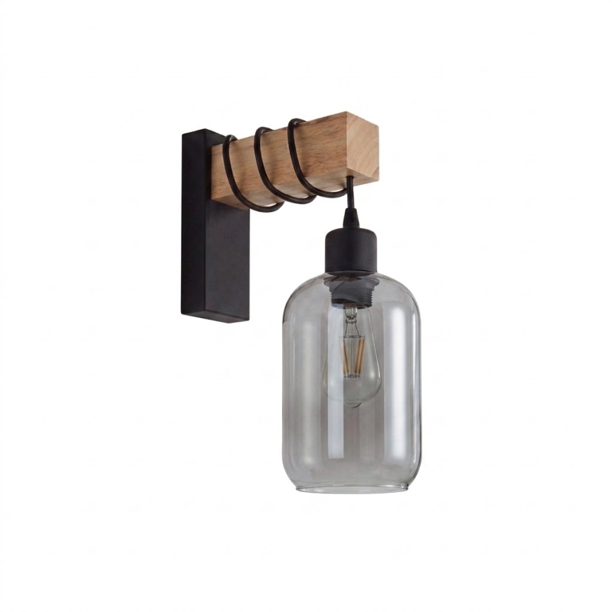 Brilagi - Nástenné svietidlo WOOD GLASS 1xE27/60W/230V borovica/čierna/dymovo sivá