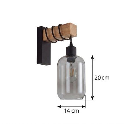 Brilagi - Nástenné svietidlo WOOD GLASS 1xE27/60W/230V borovica/čierna/dymovo sivá