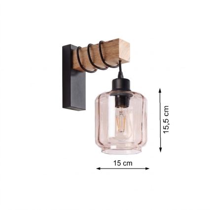 BRILAGI - Nástenné svietidlo WOOD GLASS 1xE27/60W/230V borovica/čierna/dymovo-béžová