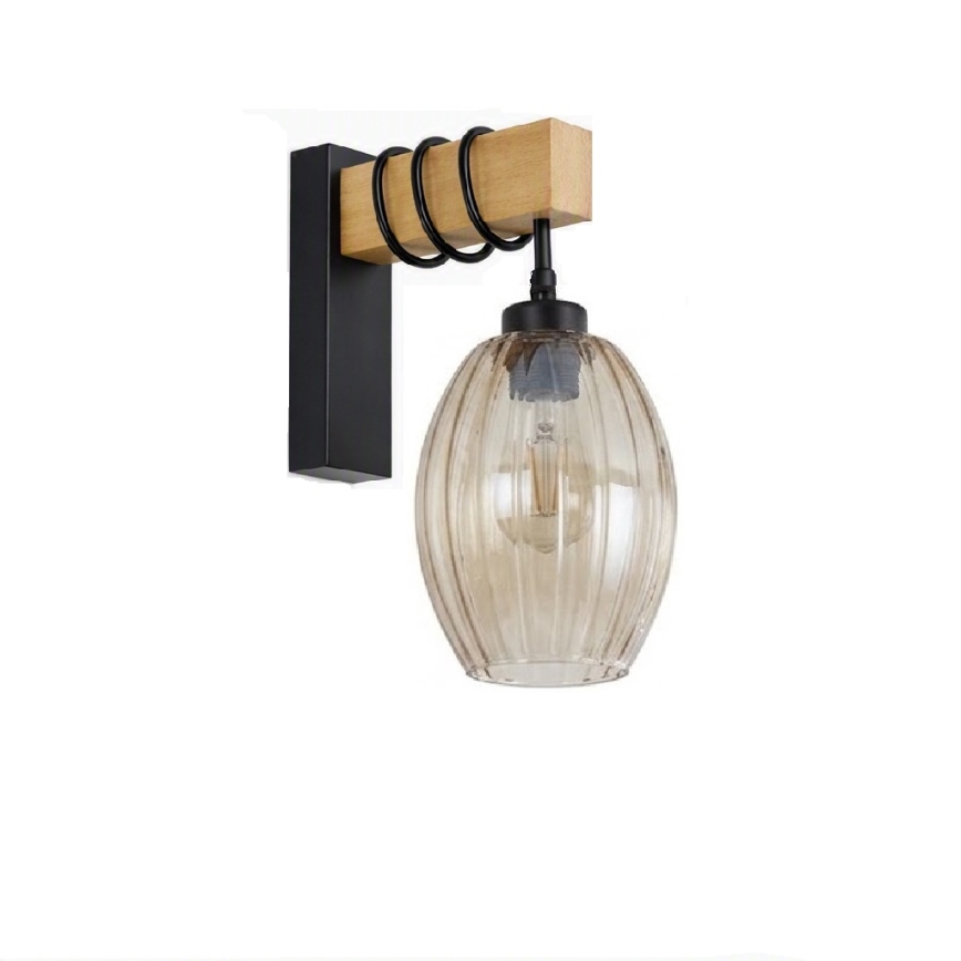 Brilagi - Nástenné svietidlo WOOD GLASS 1xE27/60W/230V borovica/čierna/dymová béžová