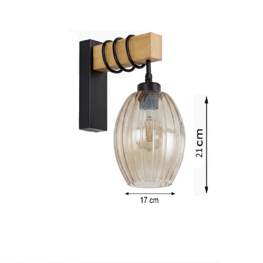 Brilagi - Nástenné svietidlo WOOD GLASS 1xE27/60W/230V borovica/čierna/dymová béžová